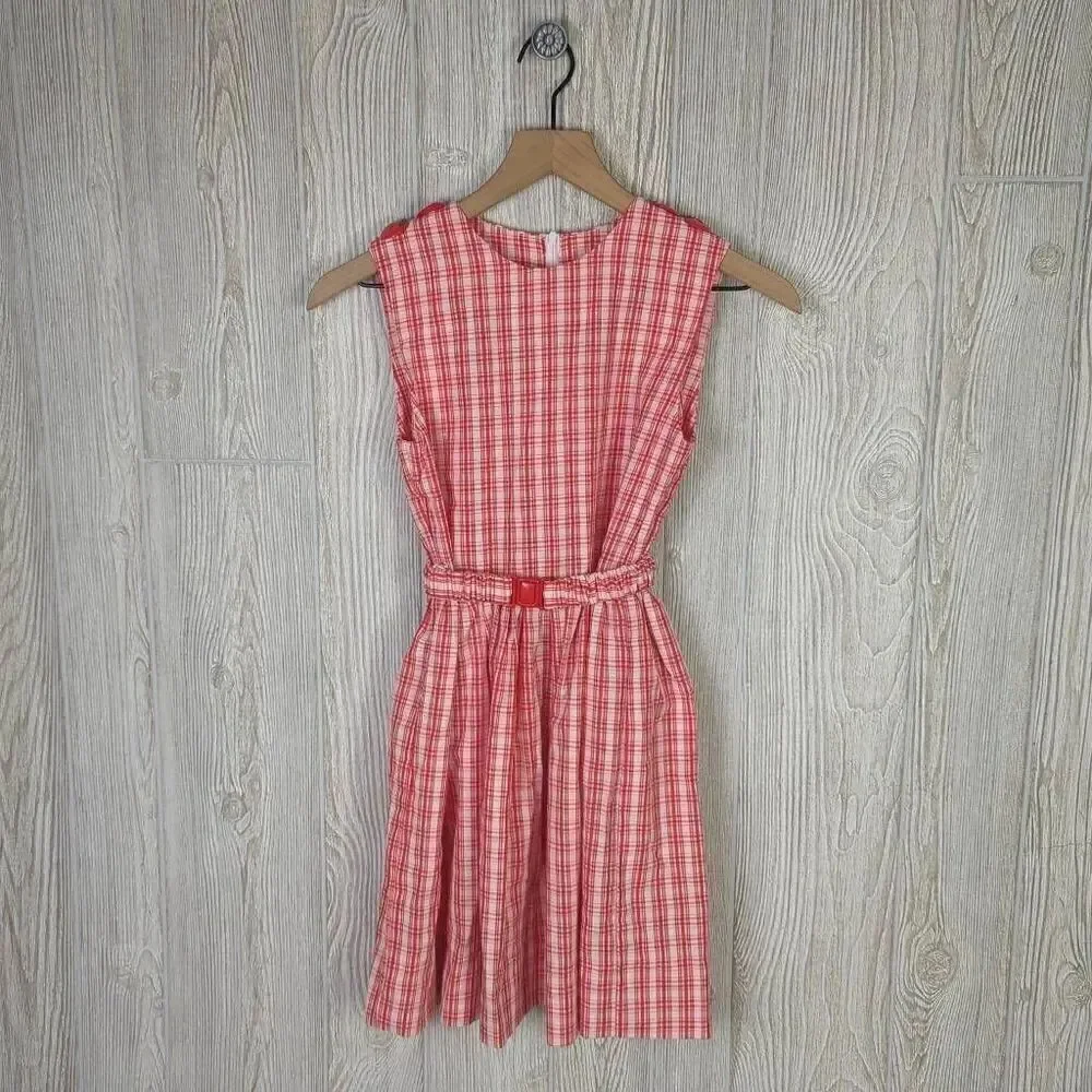 Little Girls Approx Medium Red White Check Sleeveless Dress Apple Embellishments